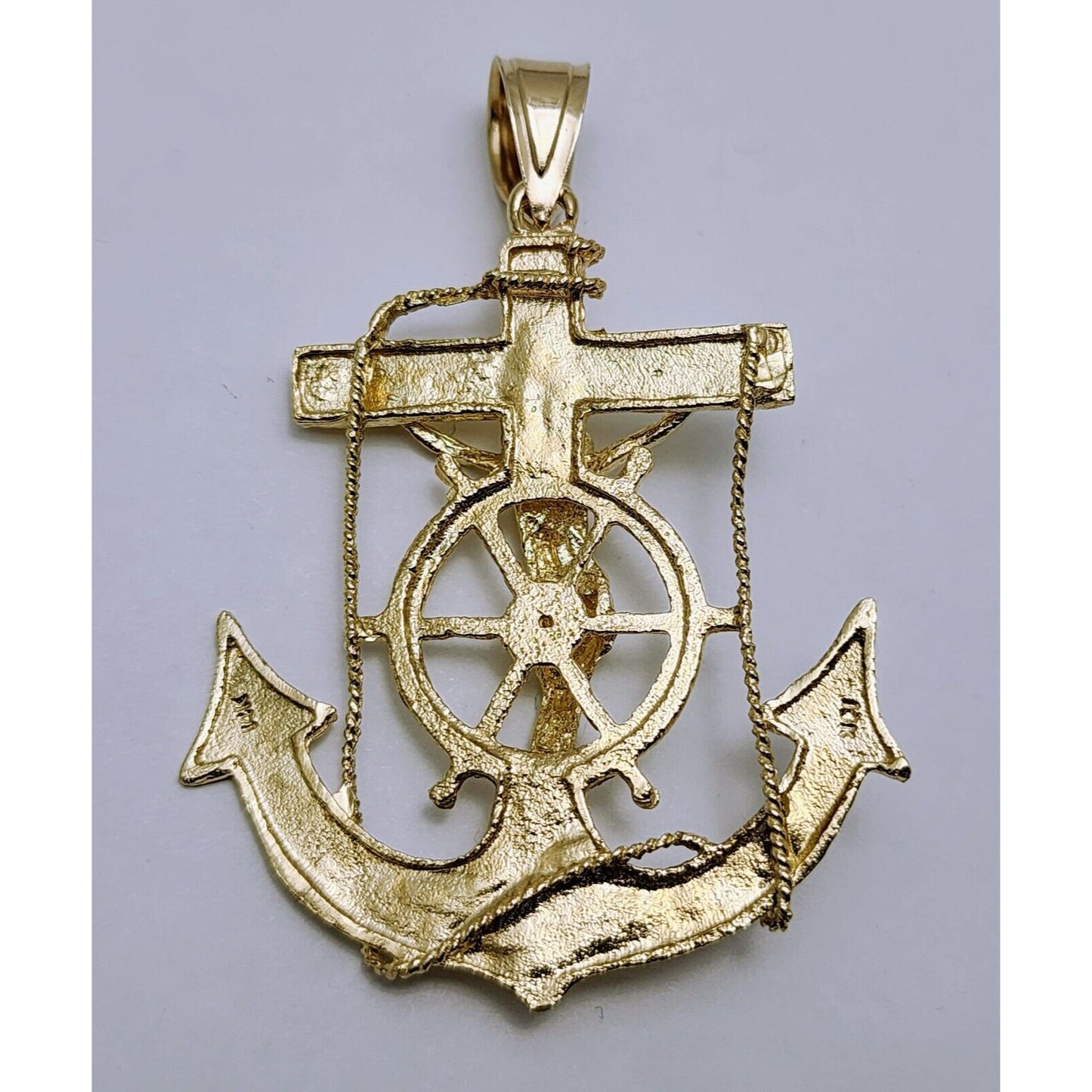 14K Yellow Gold Religious Jesus on Anchor Cross Charm Pendant