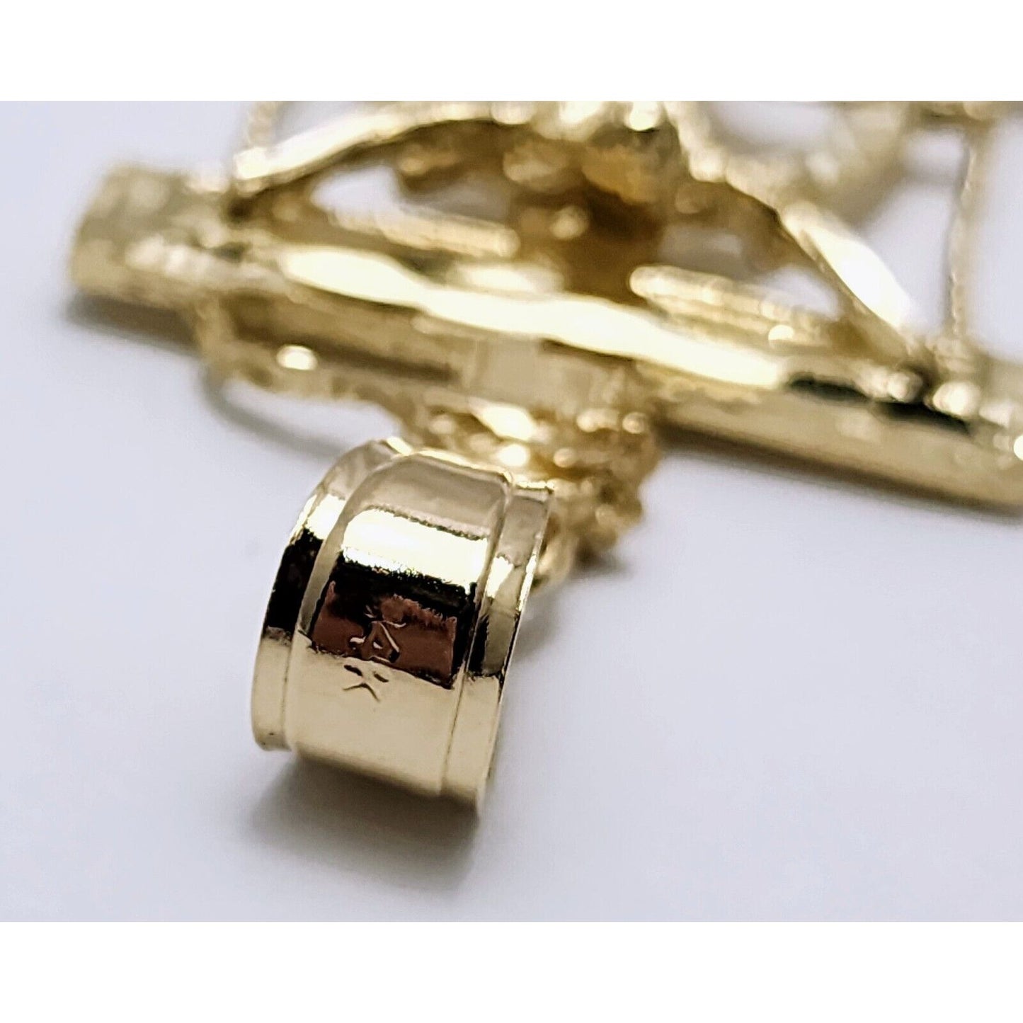 14K Yellow Gold Religious Jesus on Anchor Cross Charm Pendant