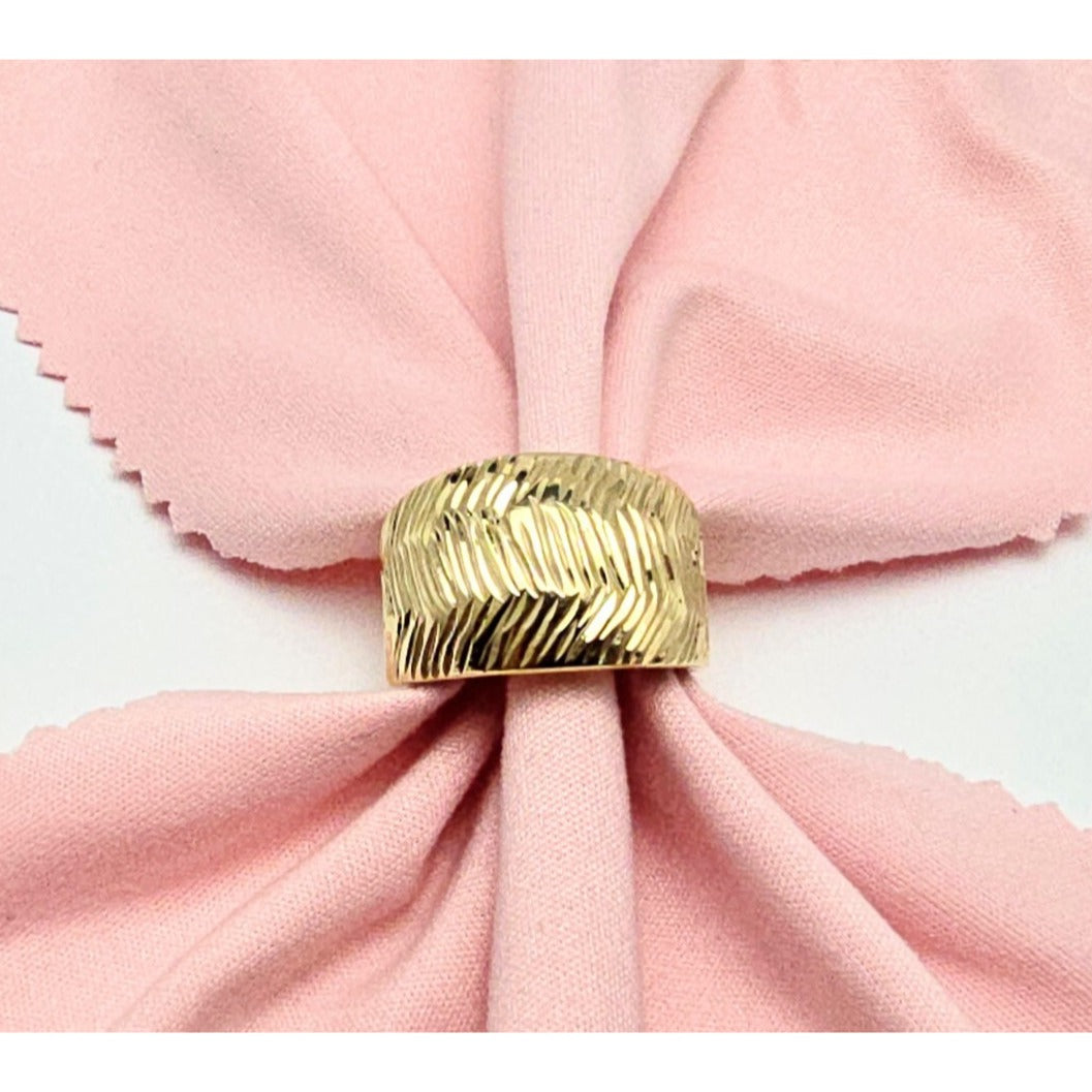 14K Yellow Gold Diamond Cut Textured Wide Band Ring