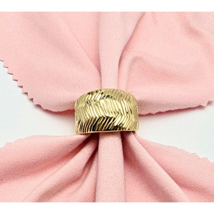 14K Yellow Gold Diamond Cut Textured Wide Band Ring