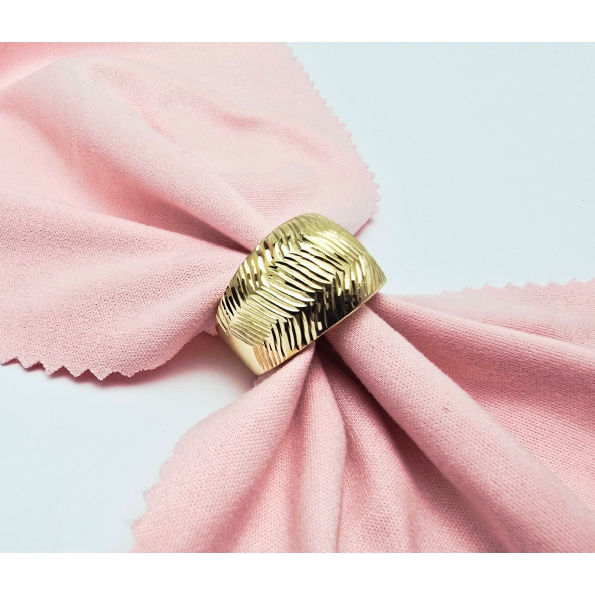 14K Yellow Gold Diamond Cut Textured Wide Band Ring