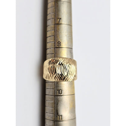 14K Yellow Gold Diamond Cut Textured Wide Band Ring