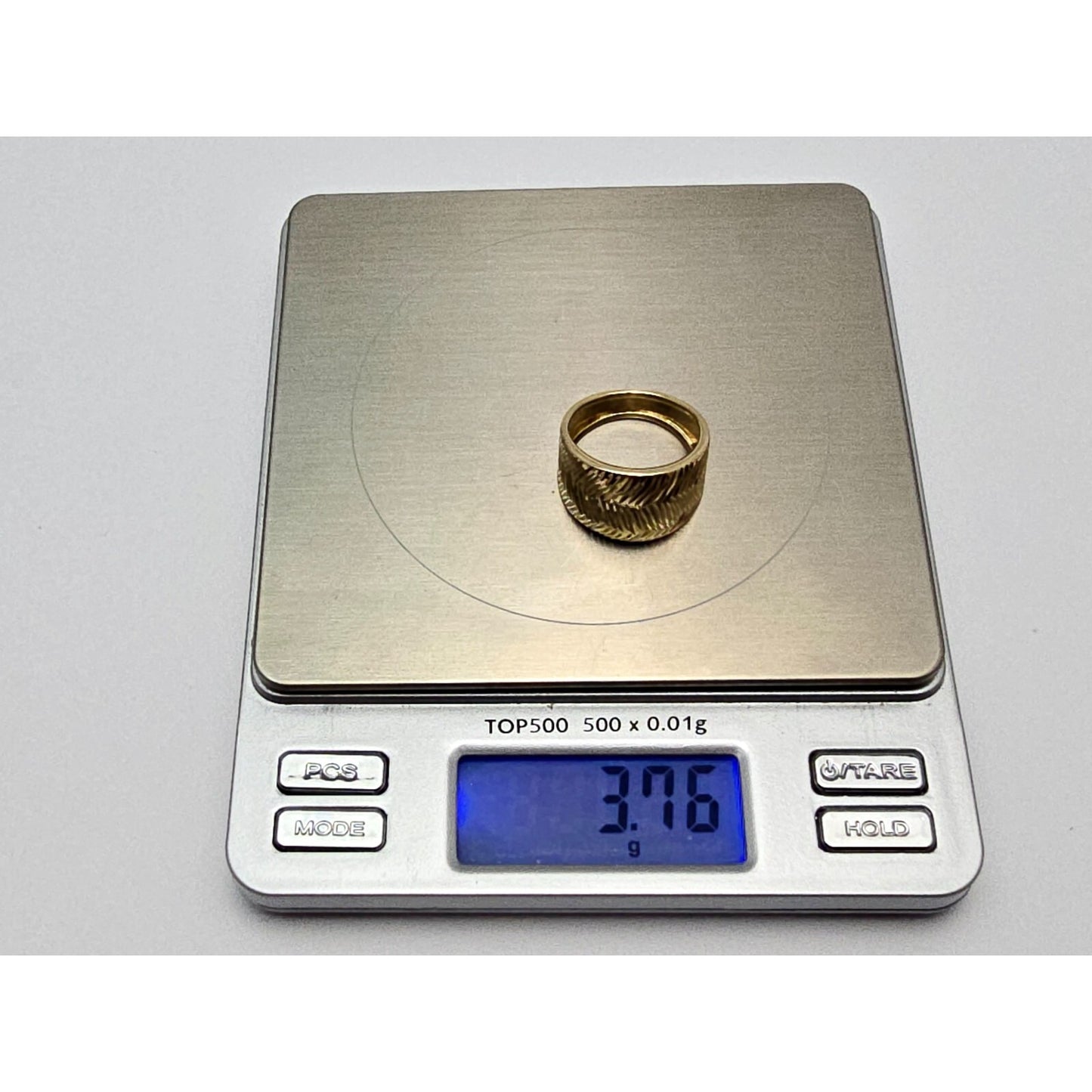 14K Yellow Gold Diamond Cut Textured Wide Band Ring