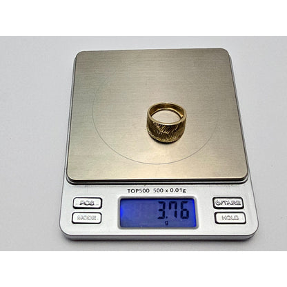 14K Yellow Gold Diamond Cut Textured Wide Band Ring