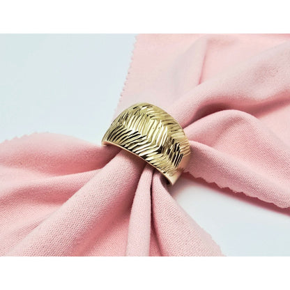 14K Yellow Gold Diamond Cut Textured Wide Band Ring