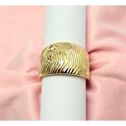 14K Yellow Gold Diamond Cut Textured Wide Band Ring