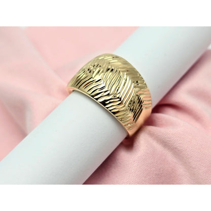 14K Yellow Gold Diamond Cut Textured Wide Band Ring