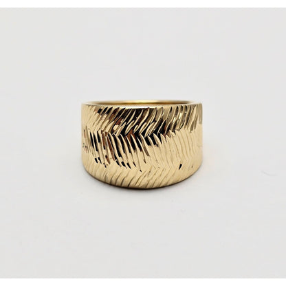 14K Yellow Gold Diamond Cut Textured Wide Band Ring