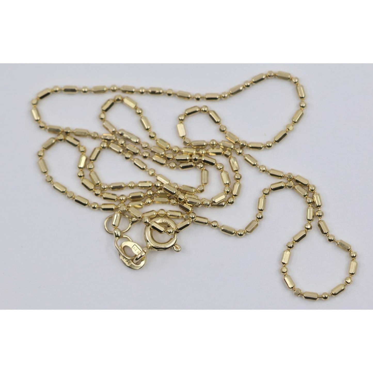 14K Yellow Gold Bar Bead and Ball Link Chain Necklace