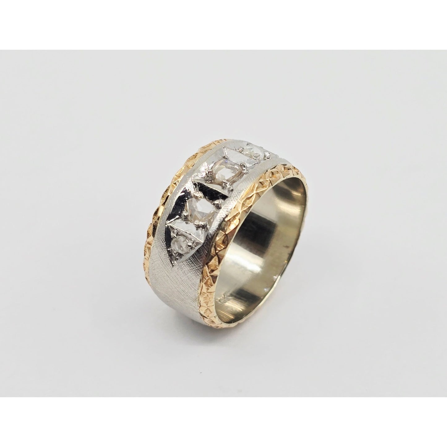 14K Two Tone Gold Raw Diamond Wide Band Ring