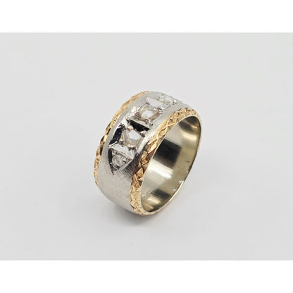 14K Two Tone Gold Raw Diamond Wide Band Ring
