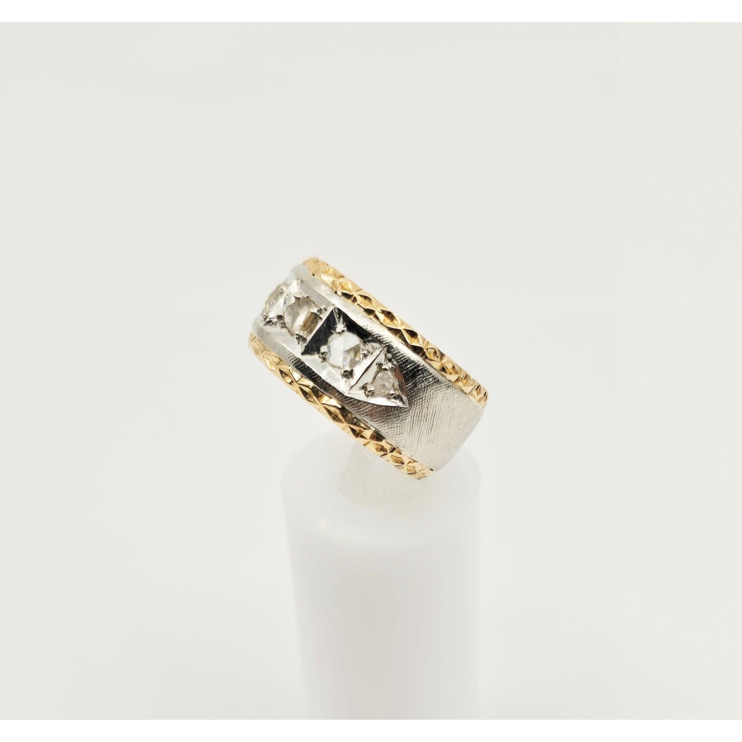 14K Two Tone Gold Raw Diamond Wide Band Ring