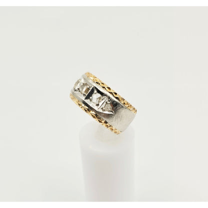 14K Two Tone Gold Raw Diamond Wide Band Ring
