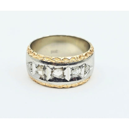 14K Two Tone Gold Raw Diamond Wide Band Ring
