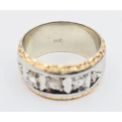14K Two Tone Gold Raw Diamond Wide Band Ring