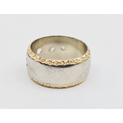 14K Two Tone Gold Raw Diamond Wide Band Ring