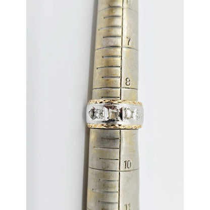 14K Two Tone Gold Raw Diamond Wide Band Ring