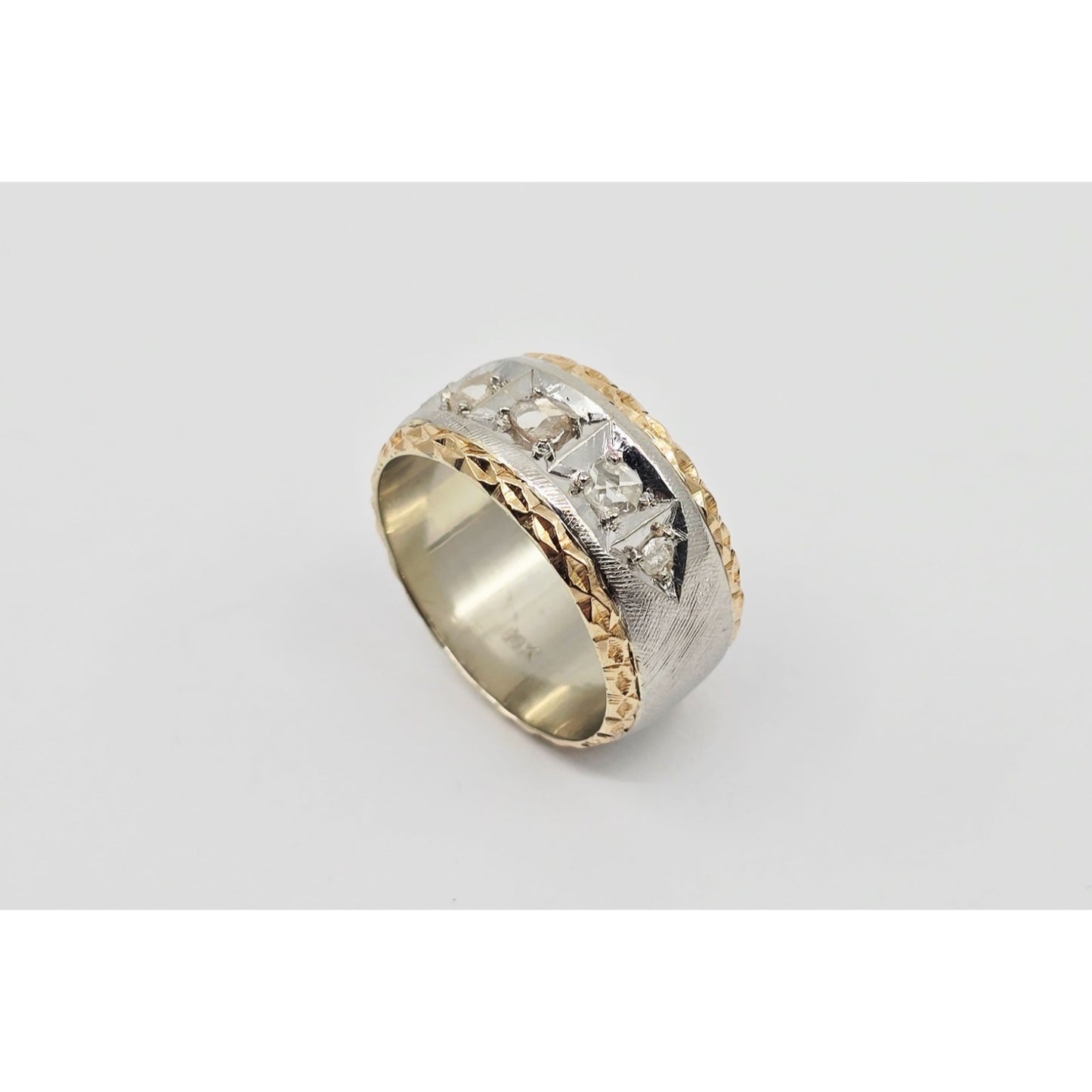 14K Two Tone Gold Raw Diamond Wide Band Ring