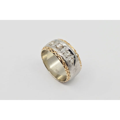 14K Two Tone Gold Raw Diamond Wide Band Ring