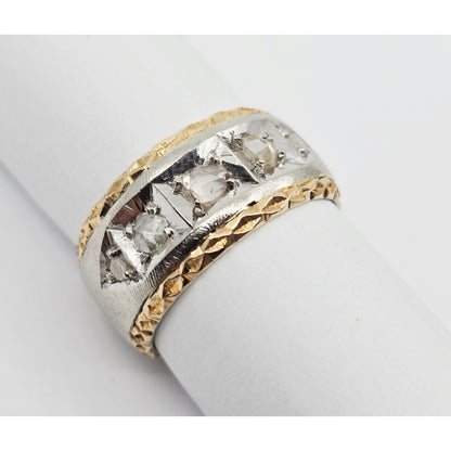 14K Two Tone Gold Raw Diamond Wide Band Ring