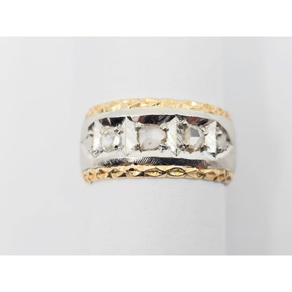 14K Two Tone Gold Raw Diamond Wide Band Ring