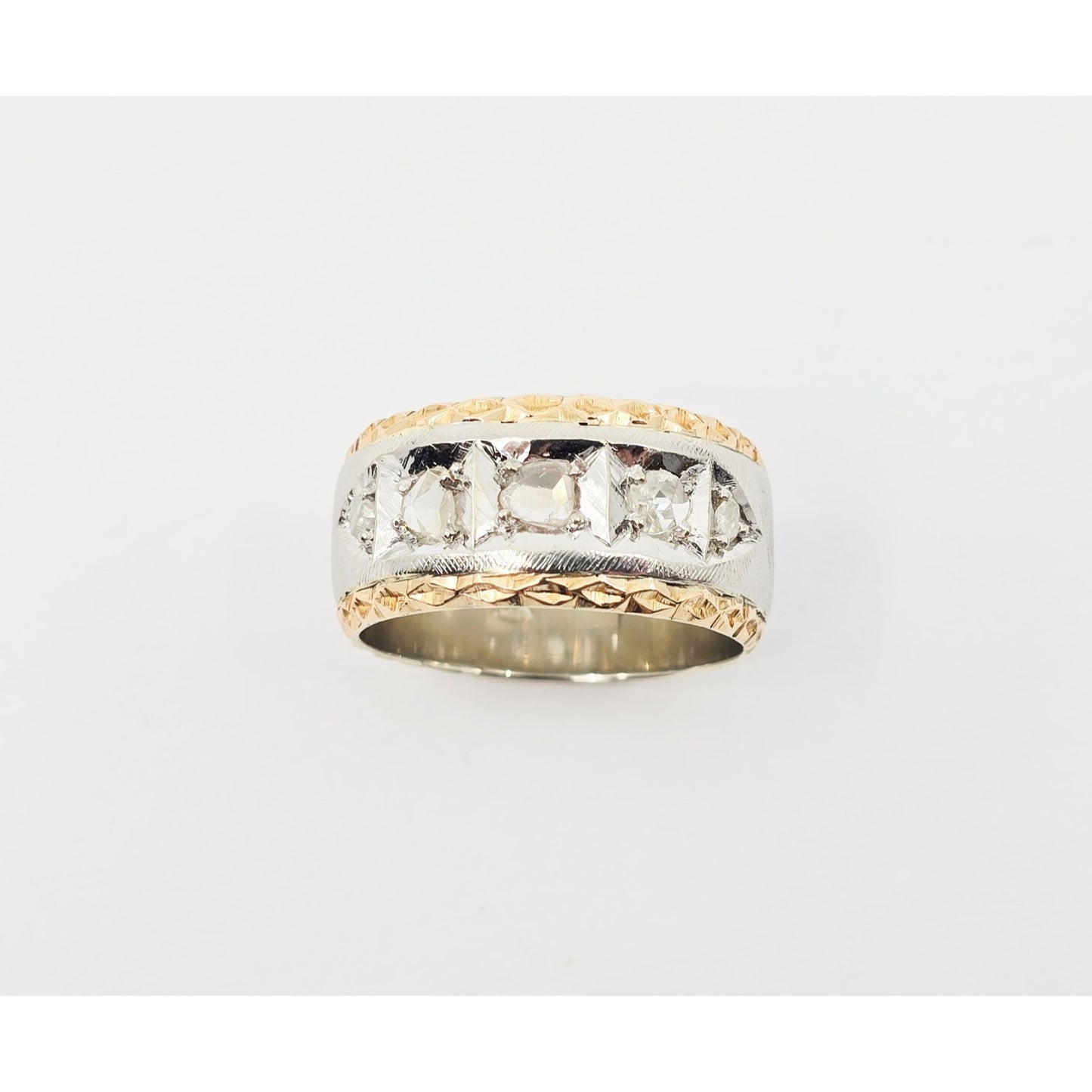 14K Two Tone Gold Raw Diamond Wide Band Ring