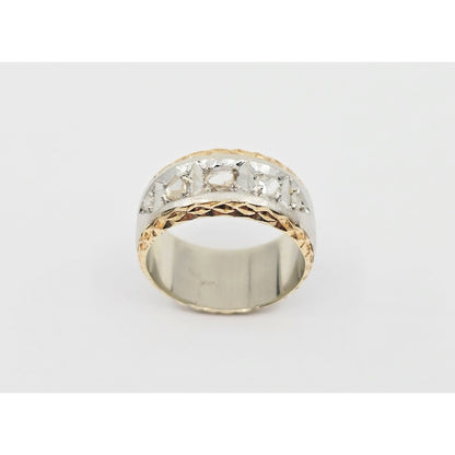 14K Two Tone Gold Raw Diamond Wide Band Ring