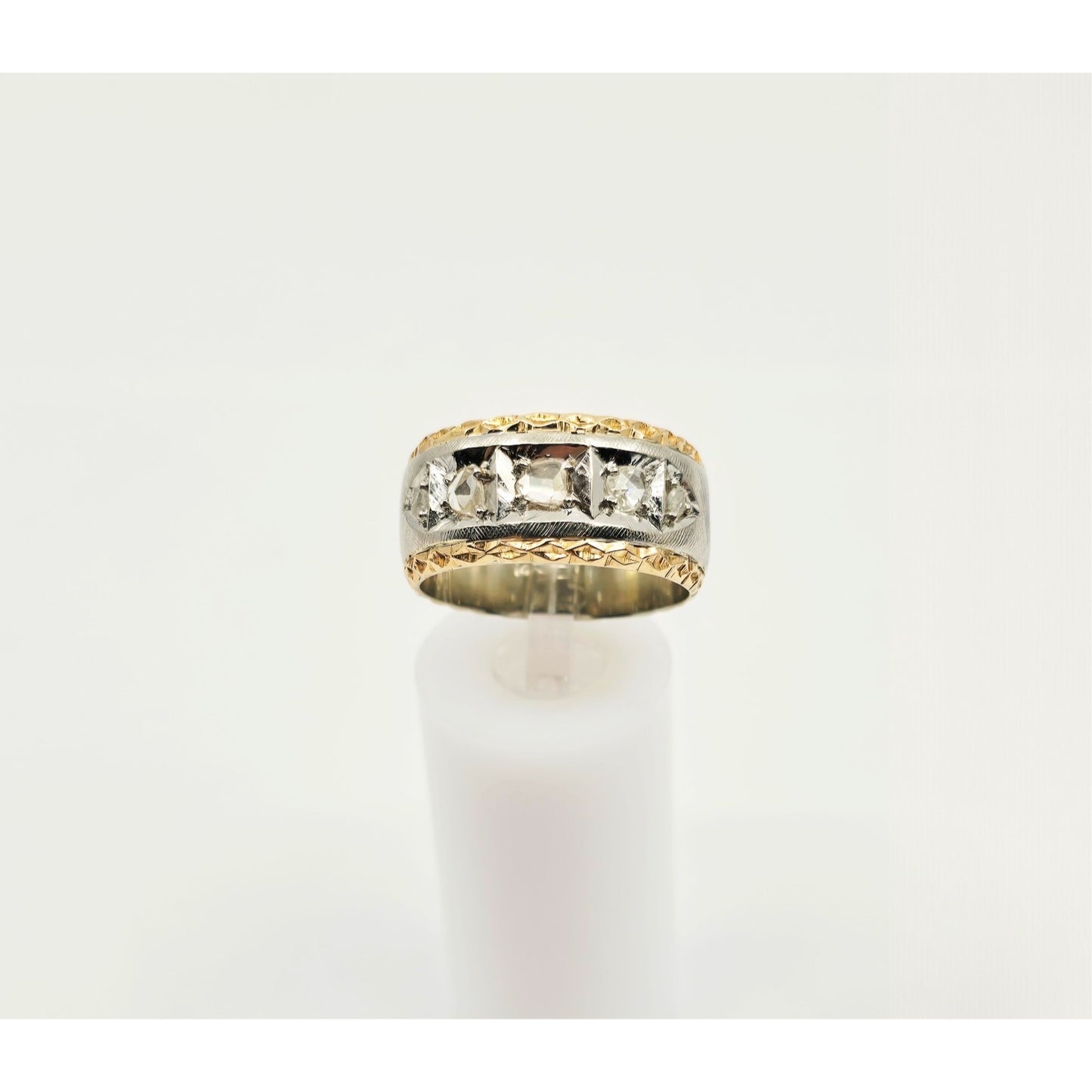 14K Two Tone Gold Raw Diamond Wide Band Ring
