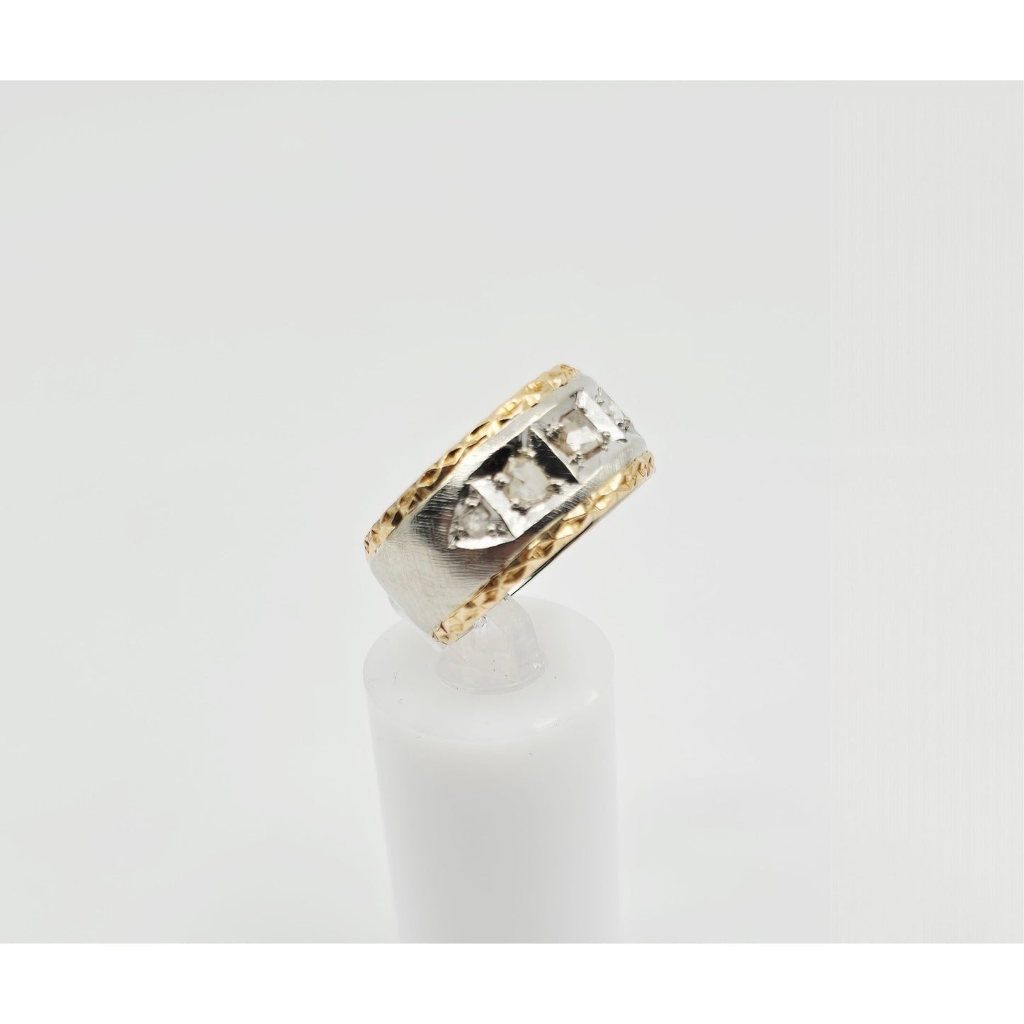 14K Two Tone Gold Raw Diamond Wide Band Ring