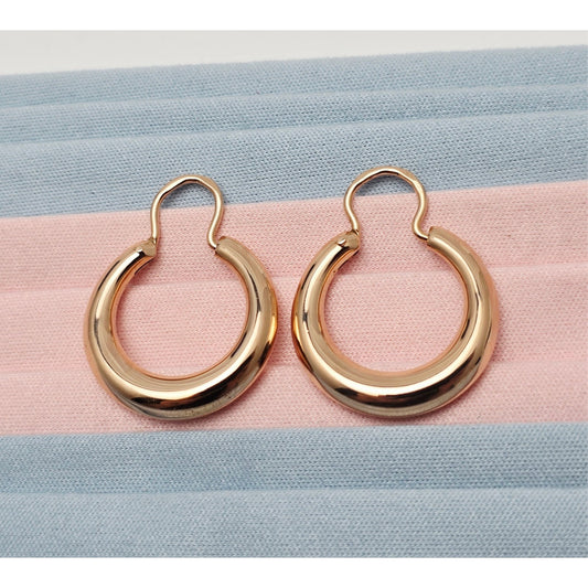 Medium 14K Rose Gold Polished Round Hinged Hoop Earrings
