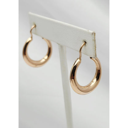 Medium 14K Rose Gold Polished Round Hinged Hoop Earrings