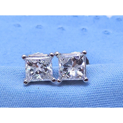 14K White Gold Princess Cut Diamond Stud Earrings