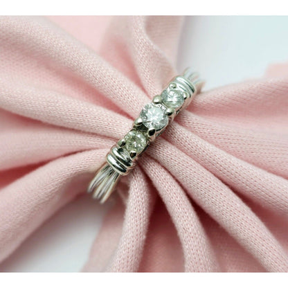 14K White Gold Round Cut 3 Stone Diamond Ring