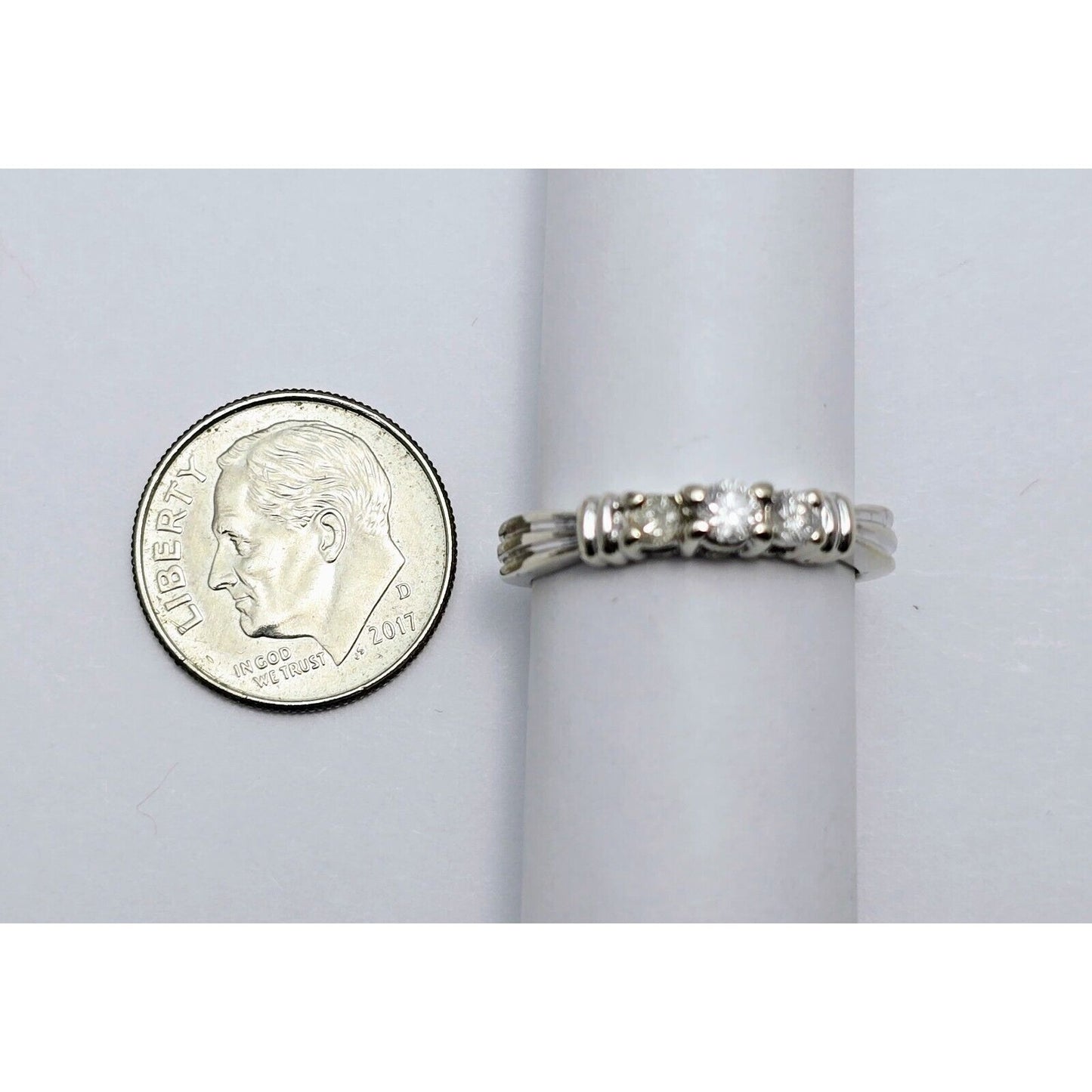 14K White Gold Round Cut 3 Stone Diamond Ring