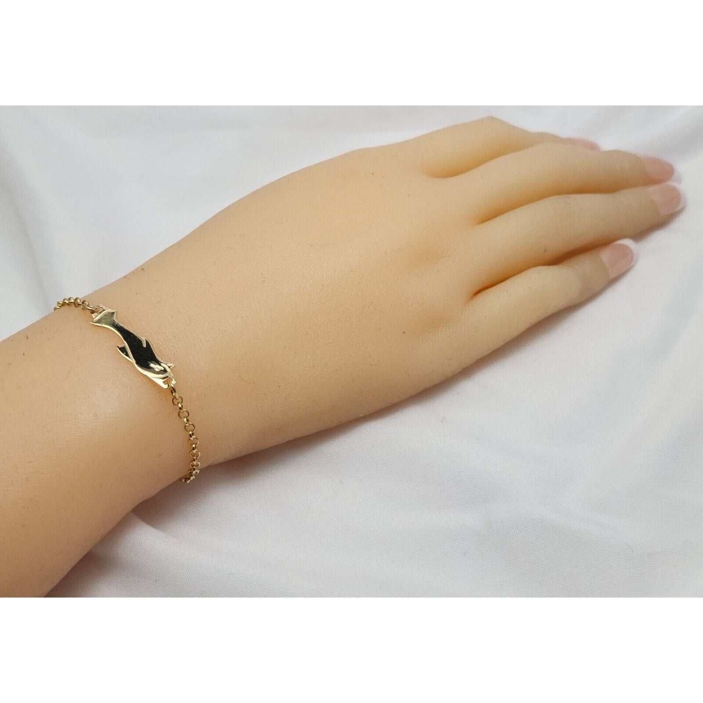 18K Solid Yellow Gold Designer Cable Link Dolphin Baby Bracelet