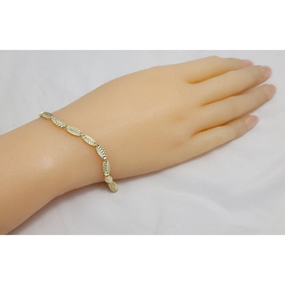 14K Solid Yellow Gold Diamond Cut Tennis Link Bracelet