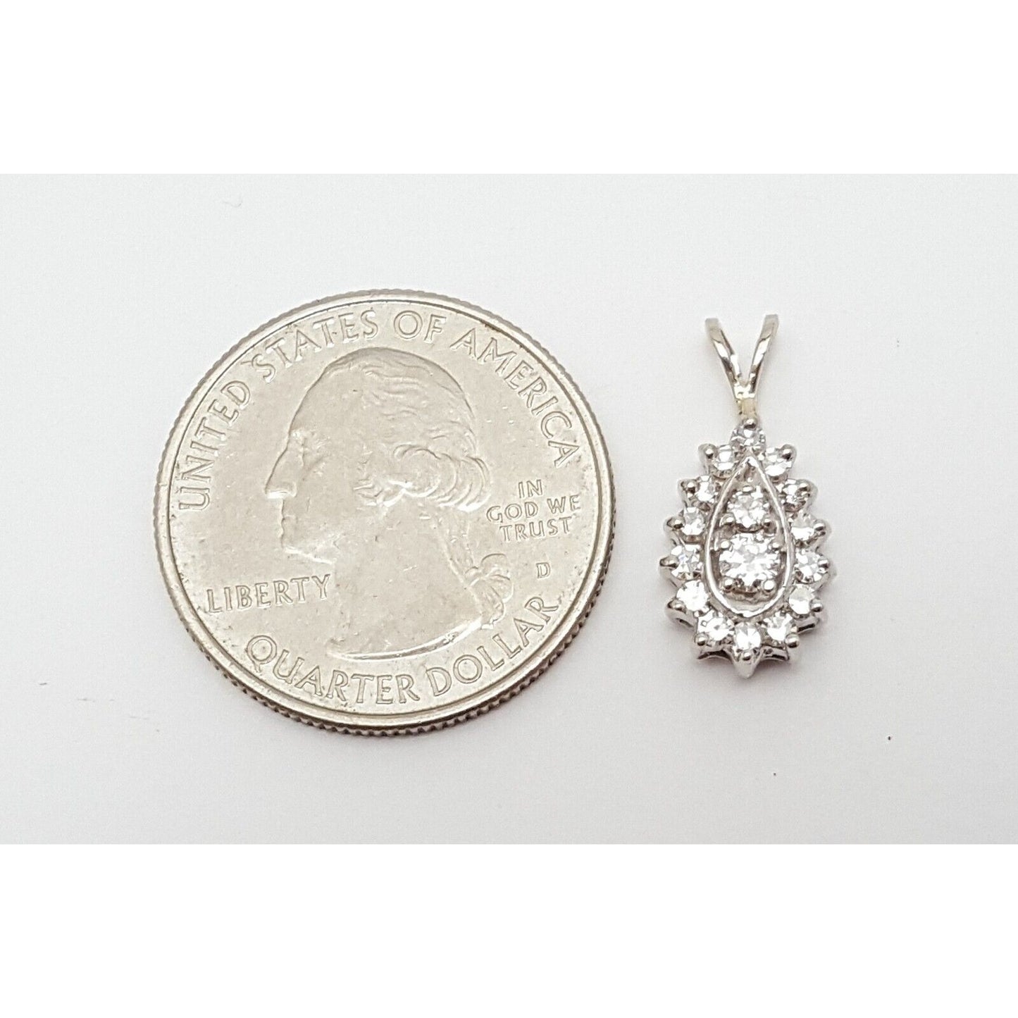 14K White Gold Teardrop Oval Diamond Charm Pendant