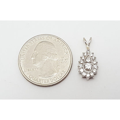 14K White Gold Teardrop Oval Diamond Charm Pendant