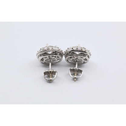 14K White Gold 2.40ctw Lab Grown Round Baguette Diamond Cluster Stud Earrings