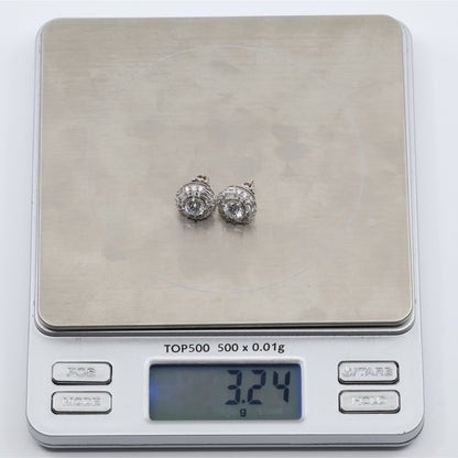 14K White Gold 2.40ctw Lab Grown Round Baguette Diamond Cluster Stud Earrings