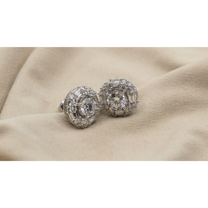 14K White Gold 2.40ctw Lab Grown Round Baguette Diamond Cluster Stud Earrings