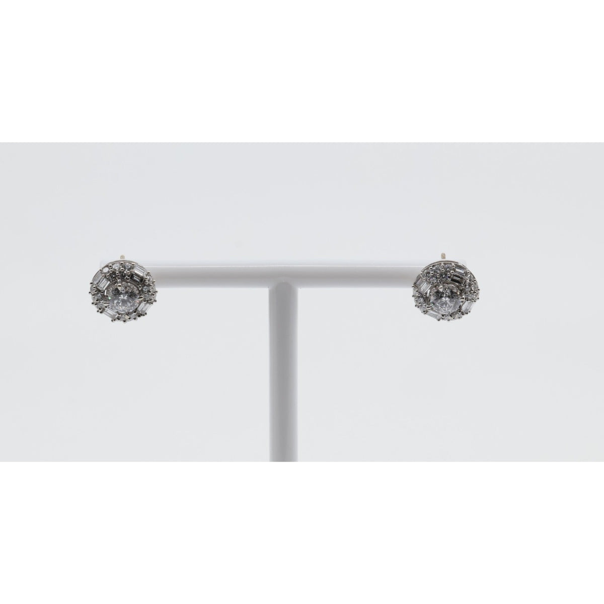 14K White Gold 2.40ctw Lab Grown Round Baguette Diamond Cluster Stud Earrings