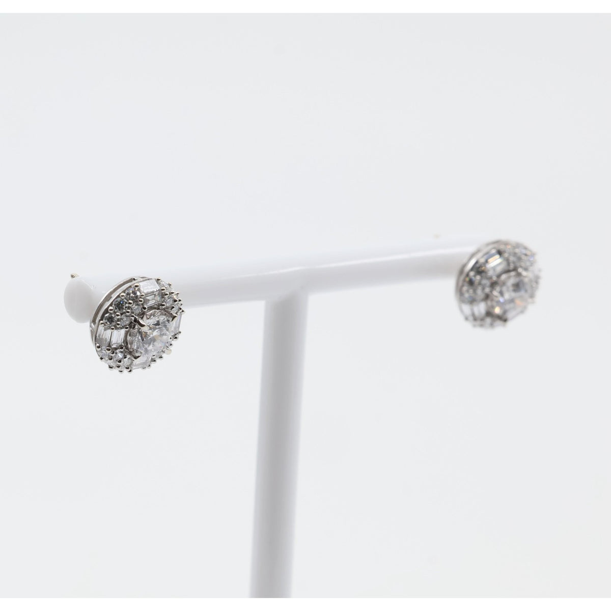 14K White Gold 2.40ctw Lab Grown Round Baguette Diamond Cluster Stud Earrings