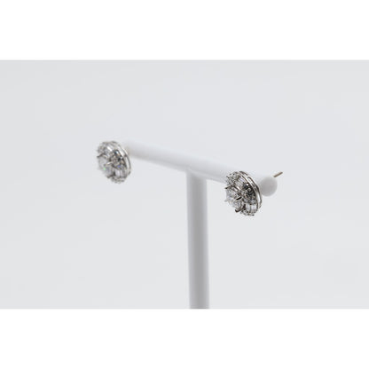 14K White Gold 2.40ctw Lab Grown Round Baguette Diamond Cluster Stud Earrings