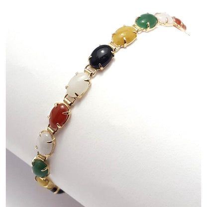 14K Solid Yellow Gold Multi Color Gemstone Tennis Bracelet