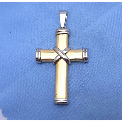 14K Solid Two Tone Gold Religious Cross Charm Pendant