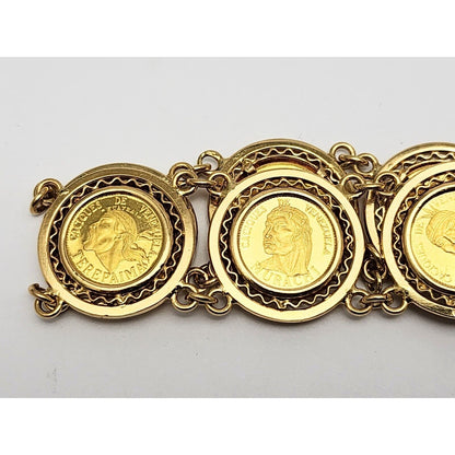 18K Yellow Gold Caciques De Venezuela 21K Gold Coin Link Bracelet