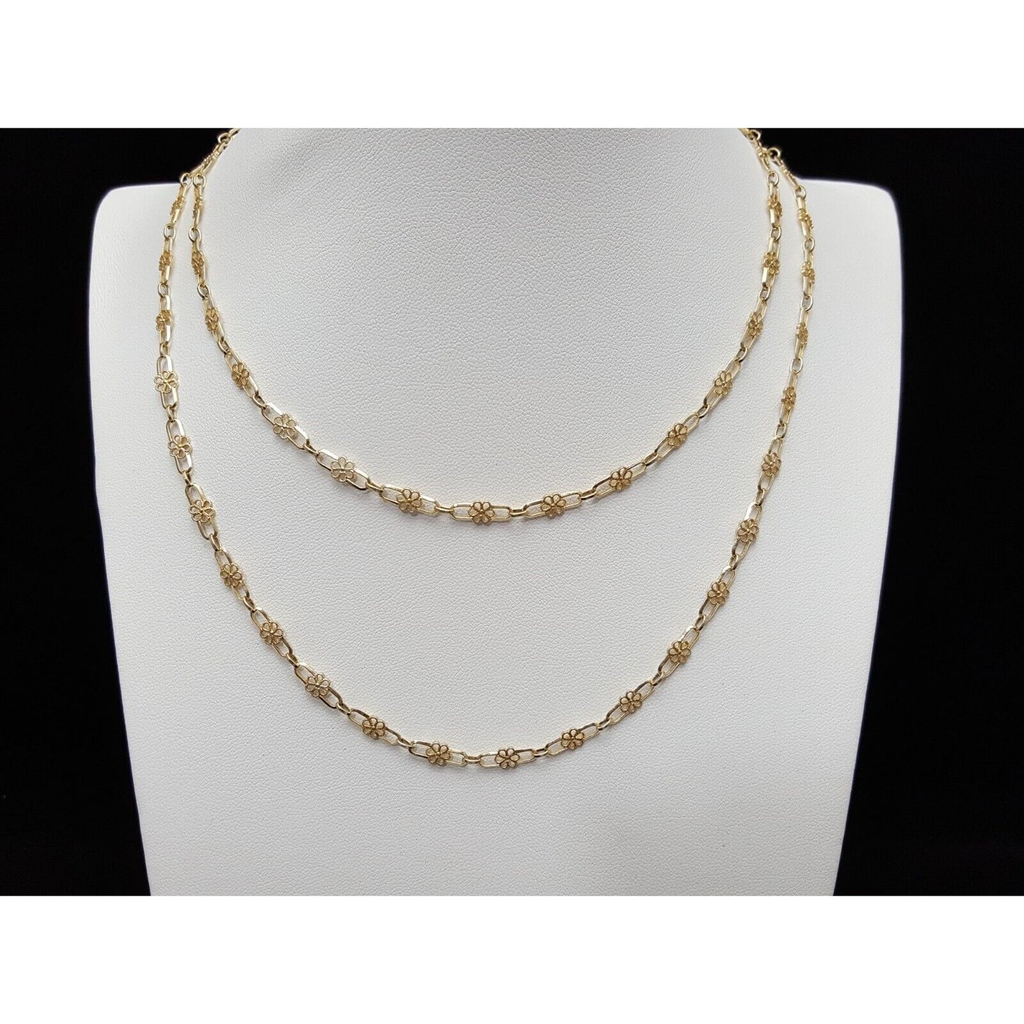 18K Yellow Gold Semper Designer Extra Long Flower Link Chain Necklace