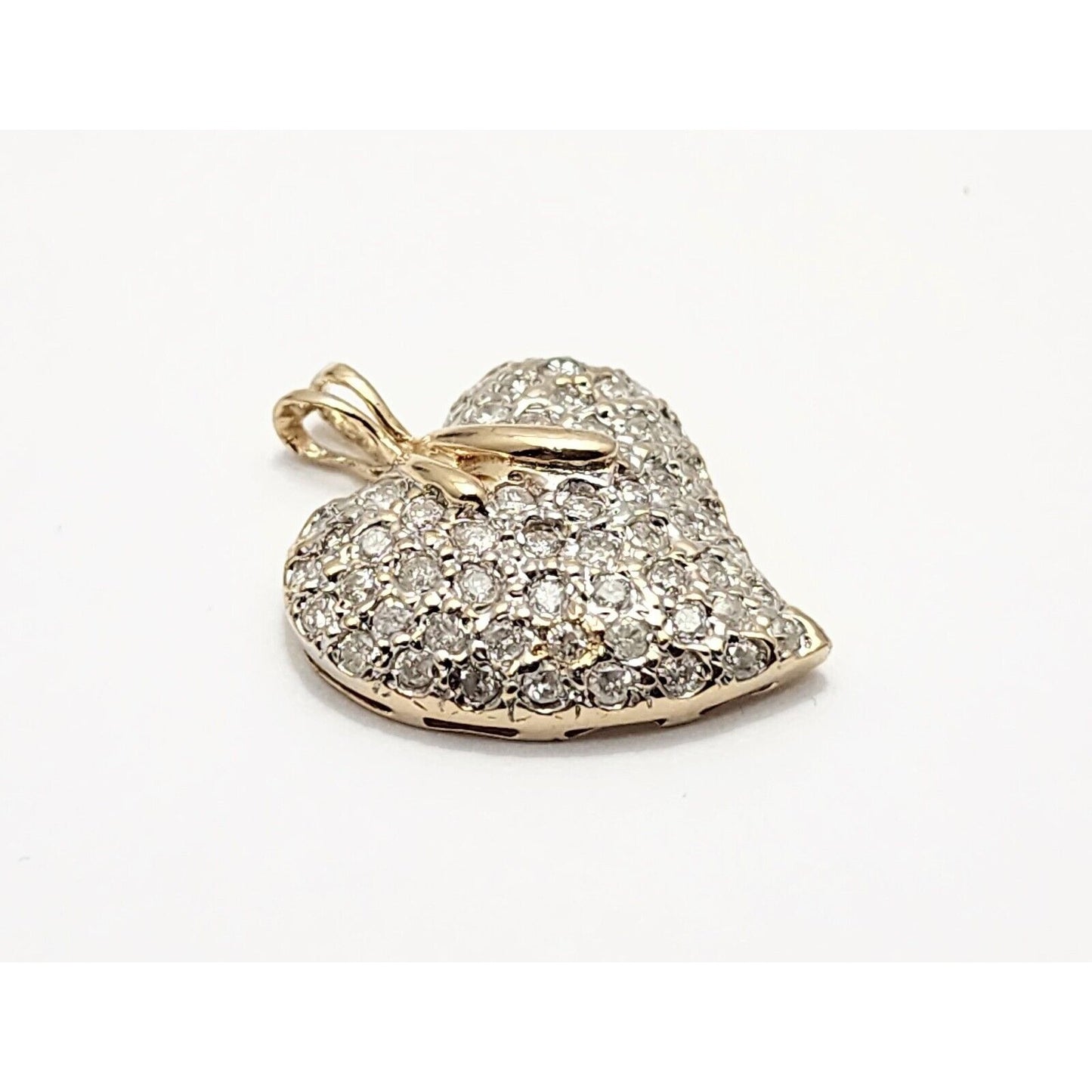 14K Yellow Gold Diamond Puffy Heart Charm Pendant