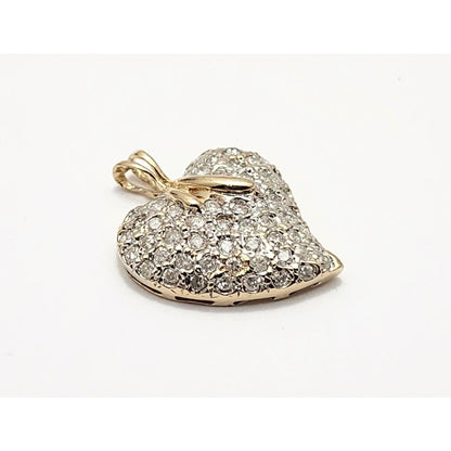 14K Yellow Gold Diamond Puffy Heart Charm Pendant